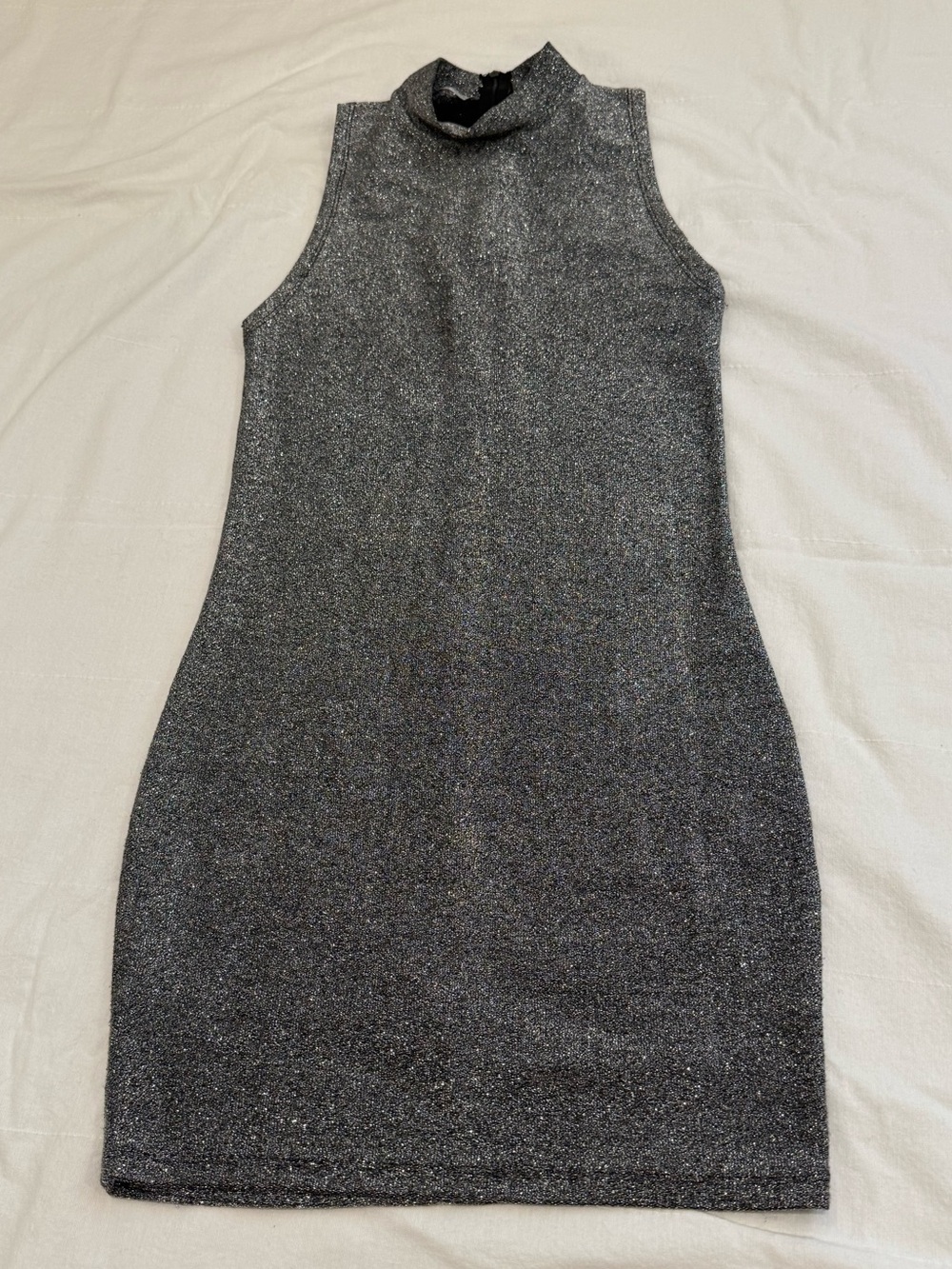 Zara Trafaluc Metallic Silver Mini Dress S Mock Neck Holiday NYE Portugal